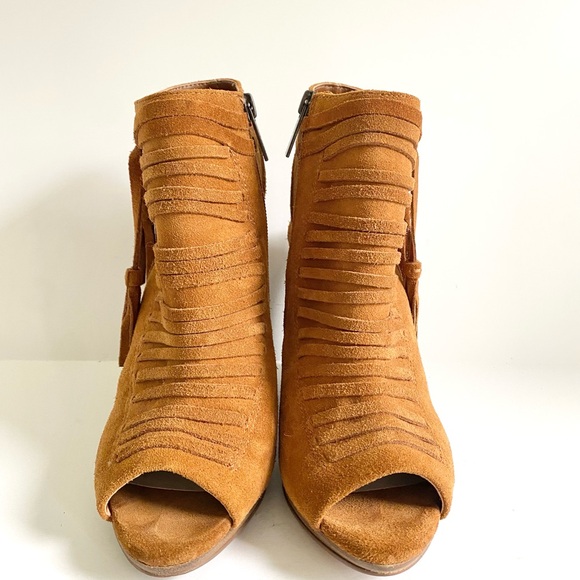 Vince Camuto Janessa Genuine Leather Suede Ankle Wedge Sandals Cognac Brown 7 - Picture 7 of 11